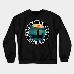 Belleville Lake Fishing Michigan Sunset Crewneck Sweatshirt